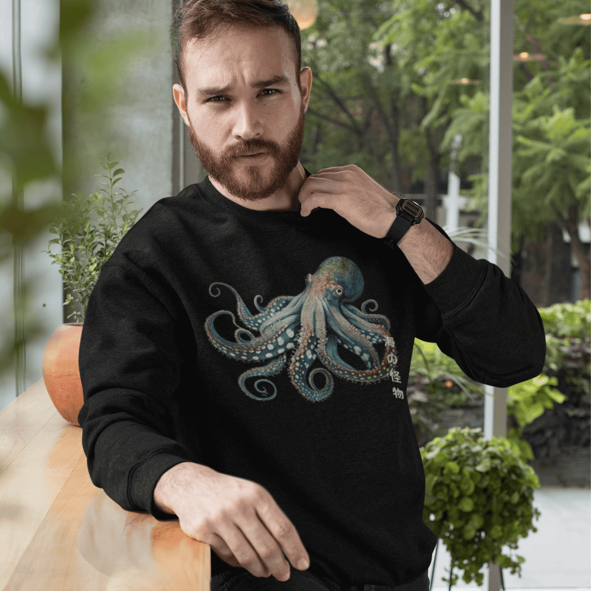 Japanese Octopus Sweatshirt, Japanese Calligraphy Sweatshirt, Gyotaku, Traditional art, Japan anime, Manga, Gold print, Yoga, Martial Arts, Samurai, Mens Printed Tee, Gift for him, Gift for dad, Japanese art, Japanese Culture apparel, Japanese Graphic Tee