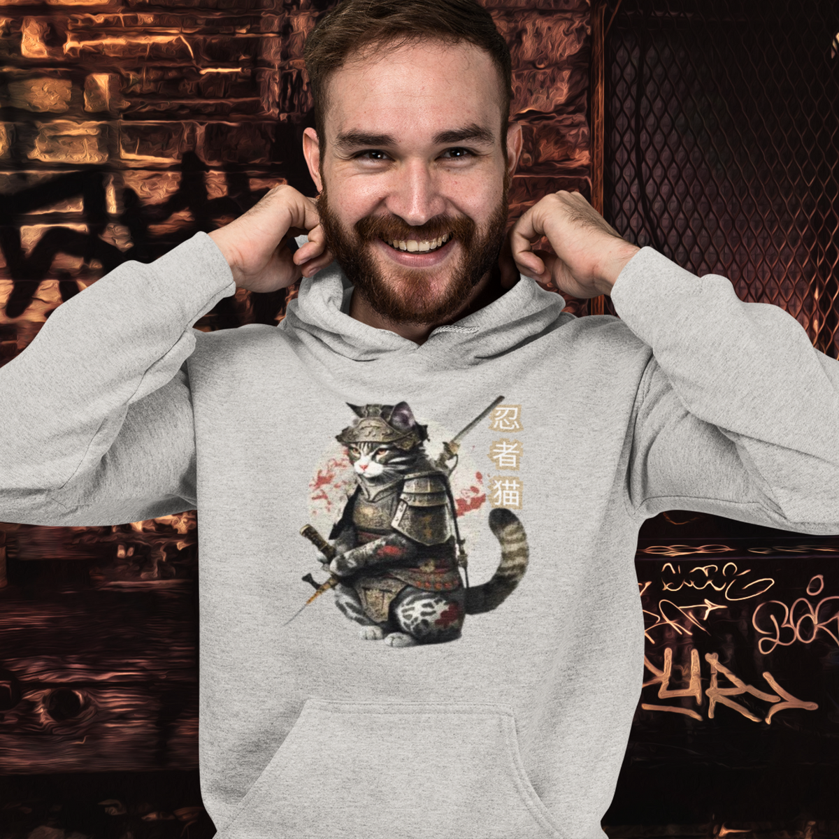 Carbon Grey Color- Tokio Japan,  Samurai cat hoodie,  Samurai Cat, Tattoo Style hoodie,  Samurai cat,  Samurai,  Ninja, Samurai Kitten,  Ninja cat hoodie,  Ninja Cat,  kawaii,  Japanese Kawaii, Ninja Cat hoodie,  Japanese Calligraphy,  gift for him,  gift for her,  gift for cat lover,  Cat Lover hoodie