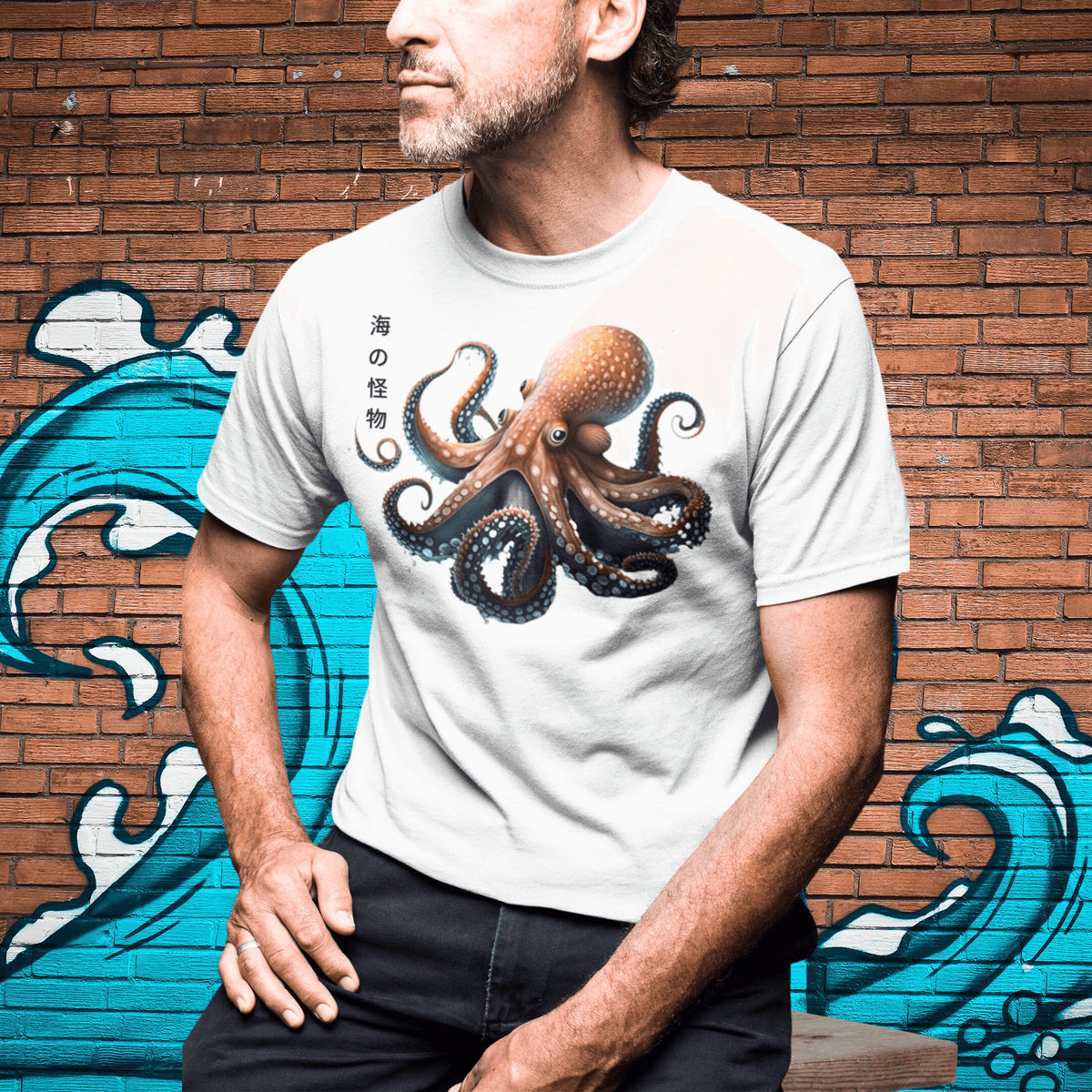 Japanese Octopus Tshirt, Japanese Calligraphy T Shirt, Gyotaku, Traditional Art, Japan Anime, Manga, Gold Print, Yoga, Martial Arts, Samurai, Mens Womens Printed Tee, Gift for him, Gift for dad, Japanese art, Japanese Culture apparel, Japanese Graphic Tee