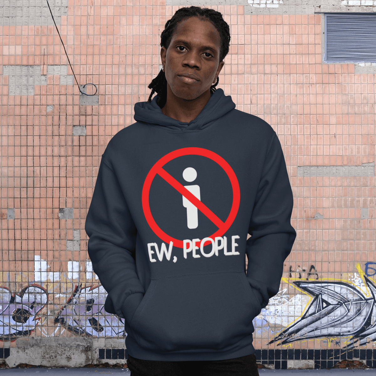 Navy- Hooded Sweatshirt, Funny Hoodie, Introvert Apparel, Humor Clothing, Statement Hoodie, Cozy Comfort, Quirky Fashion, Sassy Style, Casual Wear, Playful Prints, Personality Clothing, Witty Attire, Anti-Social Vibes, Relaxed Fit, Introvert Pride, Lighthearted Layers, Conversational Hoodie, Solitude Fashion, Unique Statements, Weekend Lounge, Attitude Attire, Chill Outfits, ew people, ew people hoodie, ew people tee