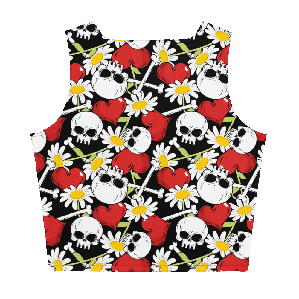 skull shirt  Skull crop top  rockabilly shirt  rockabilly crop top  rebellious shirt  punk rocker  hot topic  hearts crop top  goth top  gift for her  gift for girlfriend  flowers shirt  flowers and skulls  emo top