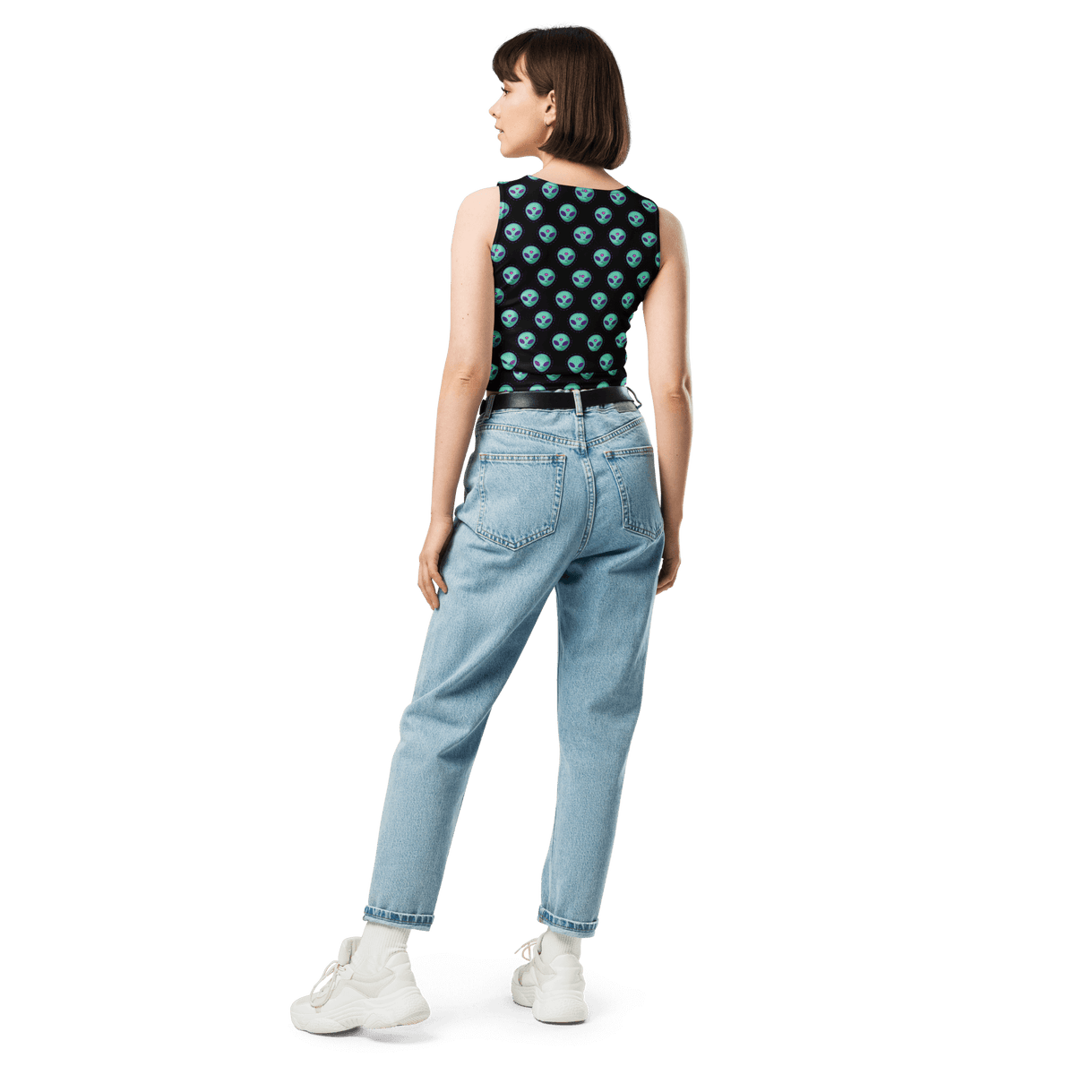 Alien Fashion, Cosmic Crop Top, Quirky Style, Extraterrestrial Trend, Crop Top Vibes, Space Inspired, Unique Print, Fashion Forward, Playful Aliens, Statement Piece