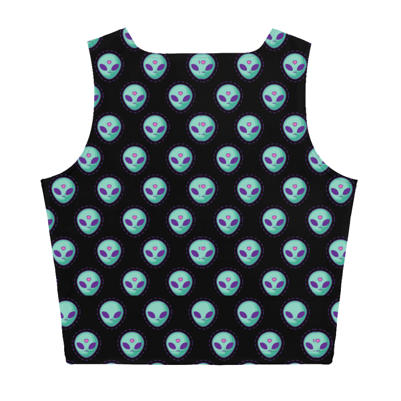 Alien Fashion, Cosmic Crop Top, Quirky Style, Extraterrestrial Trend, Crop Top Vibes, Space Inspired, Unique Print, Fashion Forward, Playful Aliens, Statement Piece