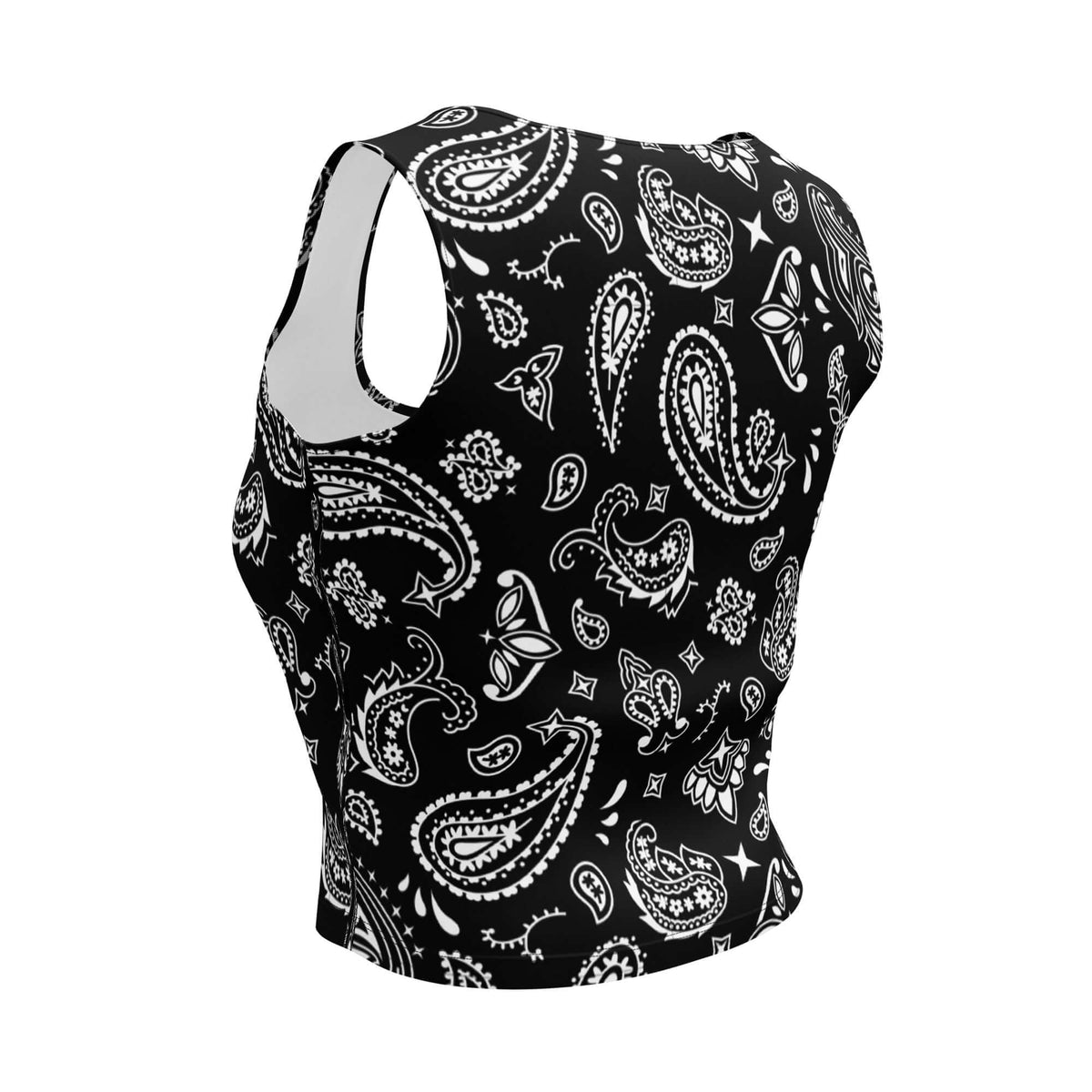 Handkerchief Print, Boho Chic, Crop Top Style, Unique Design, Trendy Fashion, Statement Piece, Versatile Crop, Fashion Forward, Eye-Catching Print, Effortless Elegance