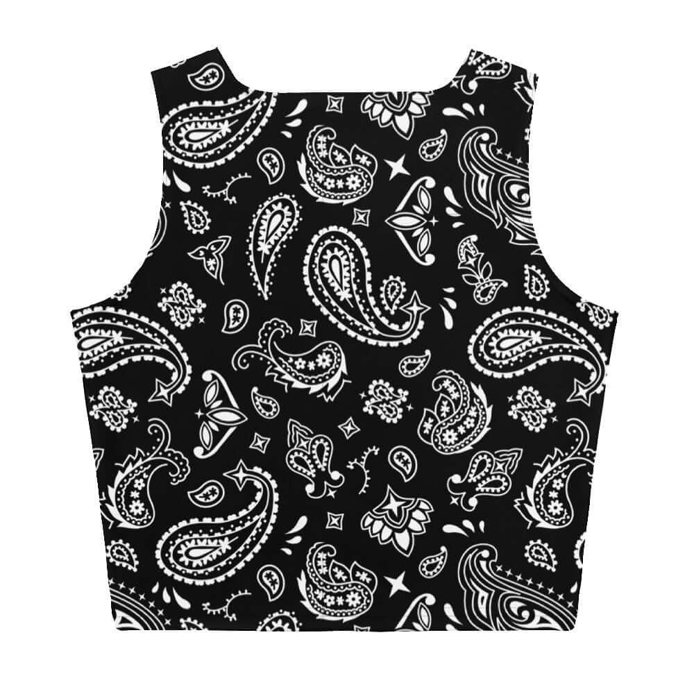 Handkerchief Print, Boho Chic, Crop Top Style, Unique Design, Trendy Fashion, Statement Piece, Versatile Crop, Fashion Forward, Eye-Catching Print, Effortless Elegance