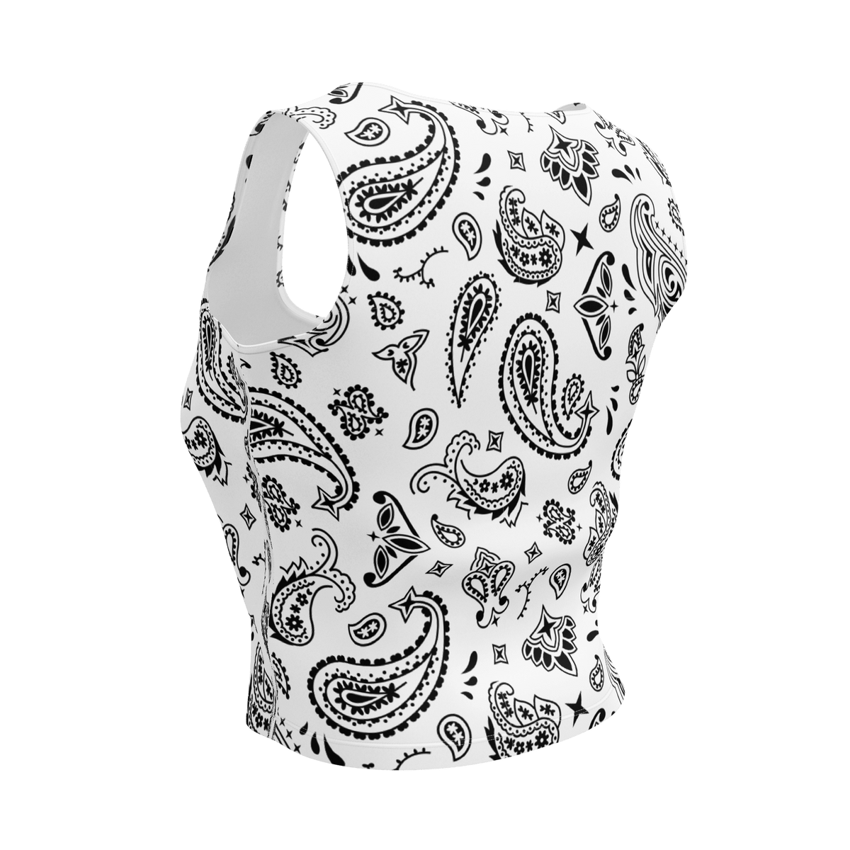 Handkerchief Print, Boho Chic, Crop Top Style, Unique Design, Trendy Fashion, Statement Piece, Versatile Crop, Fashion Forward, Eye-Catching Print, Effortless Elegance