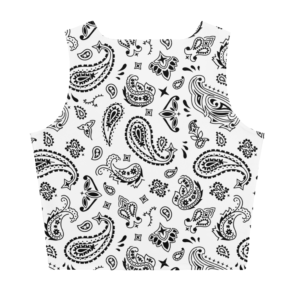 Handkerchief Print, Boho Chic, Crop Top Style, Unique Design, Trendy Fashion, Statement Piece, Versatile Crop, Fashion Forward, Eye-Catching Print, Effortless Elegance