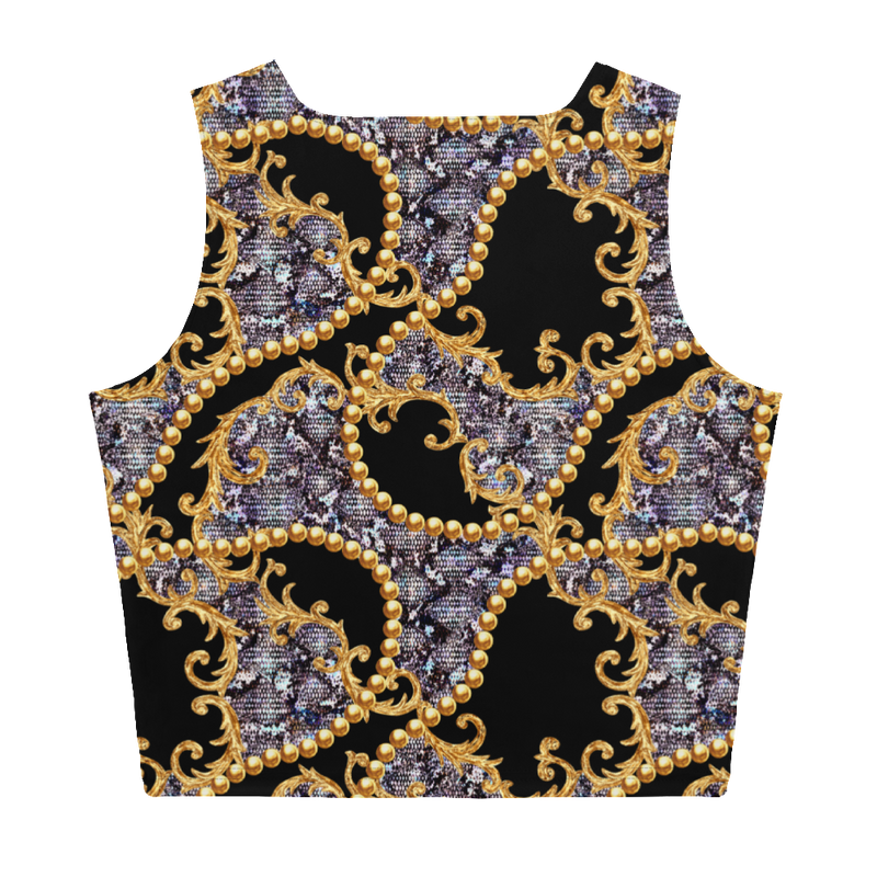 Black and Gold Elegance, Glamorous Crop Top, Chic Fashion, Indelible Style, Enchanting Radiance, Figure-Flattering Design, Impeccable Craftsmanship, Confidence Booster, Grace and Allure, Rich Black Hue, Lustrous Gold Embellishments, Harmonious Fusion, Power and Beauty, Sensational Style, Wardrobe Essential, Fashion Game Elevated, Magical Allure, Elegant Panache, Must-Have Addition, Dazzling Heights