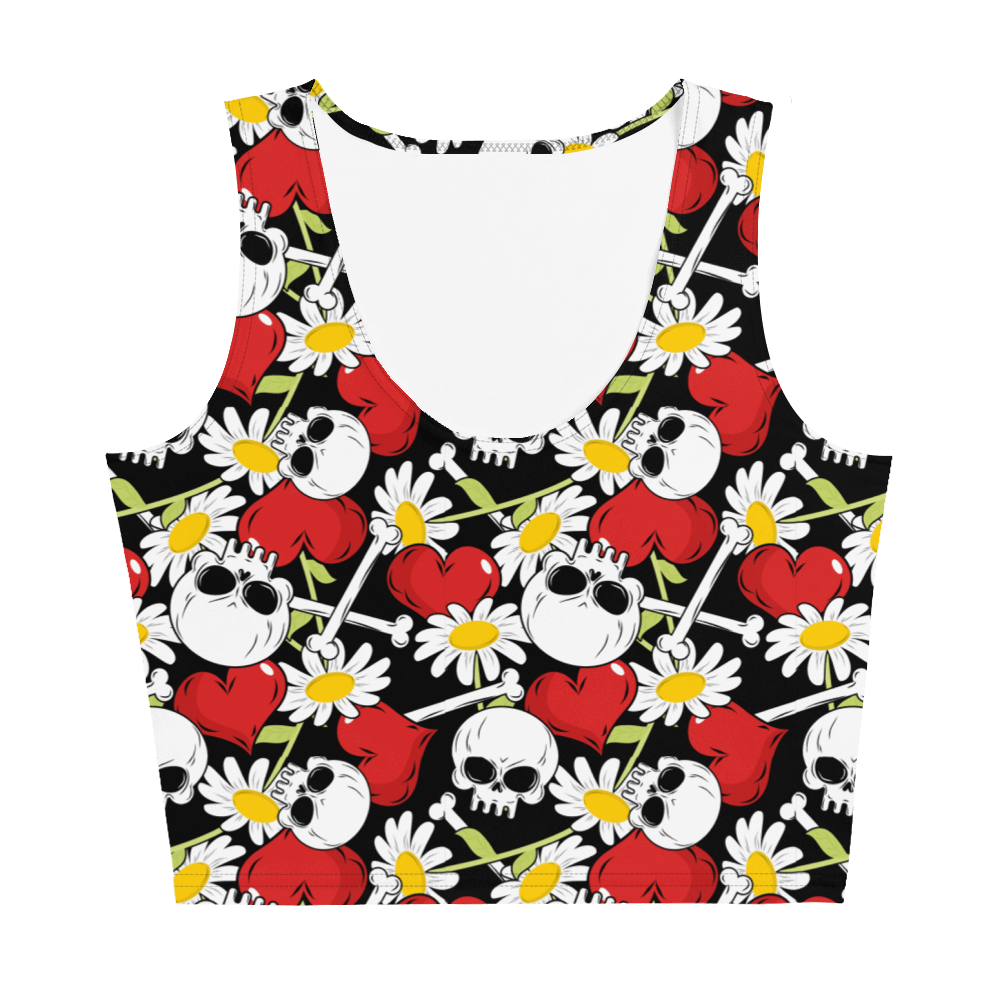 skull shirt  Skull crop top  rockabilly shirt  rockabilly crop top  rebellious shirt  punk rocker  hot topic  hearts crop top  goth top  gift for her  gift for girlfriend  flowers shirt  flowers and skulls  emo top