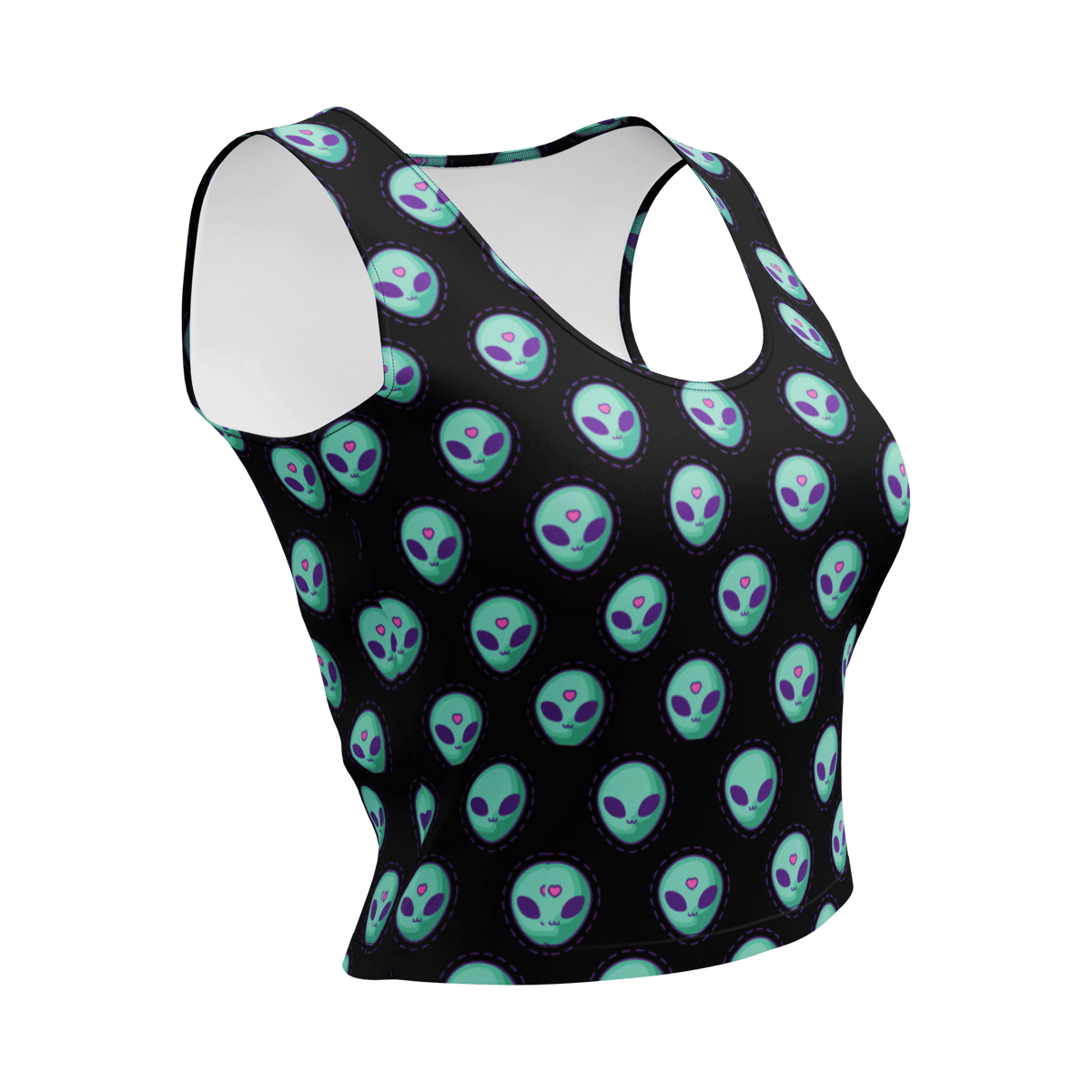 Alien Fashion, Cosmic Crop Top, Quirky Style, Extraterrestrial Trend, Crop Top Vibes, Space Inspired, Unique Print, Fashion Forward, Playful Aliens, Statement Piece