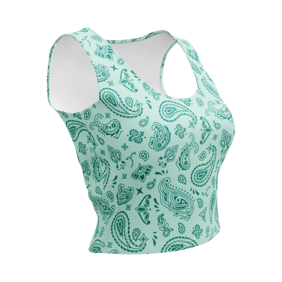 Handkerchief Print, Boho Chic, Crop Top Style, Unique Design, Trendy Fashion, Statement Piece, Versatile Crop, Fashion Forward, Eye-Catching Print, Effortless Elegance