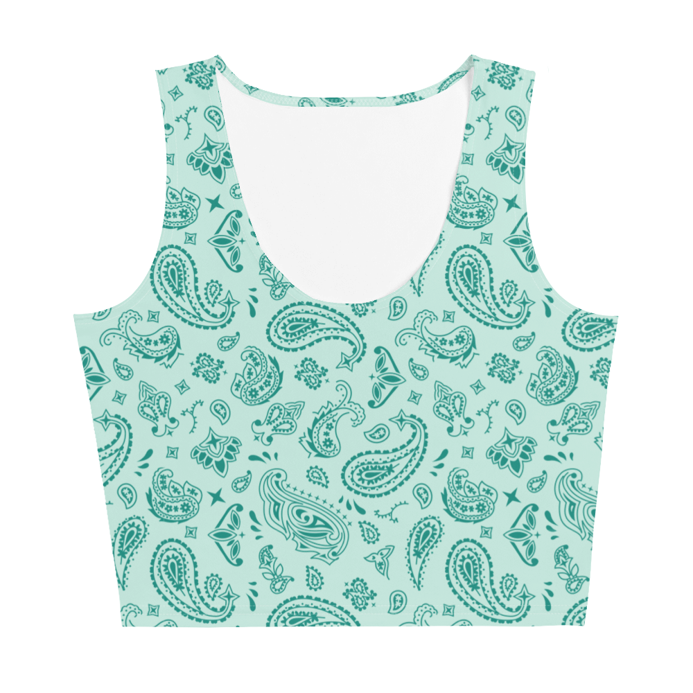 Handkerchief Print, Boho Chic, Crop Top Style, Unique Design, Trendy Fashion, Statement Piece, Versatile Crop, Fashion Forward, Eye-Catching Print, Effortless Elegance