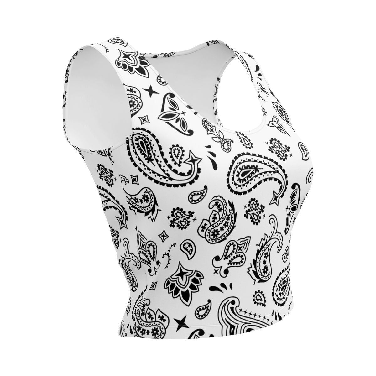 Handkerchief Print, Boho Chic, Crop Top Style, Unique Design, Trendy Fashion, Statement Piece, Versatile Crop, Fashion Forward, Eye-Catching Print, Effortless Elegance