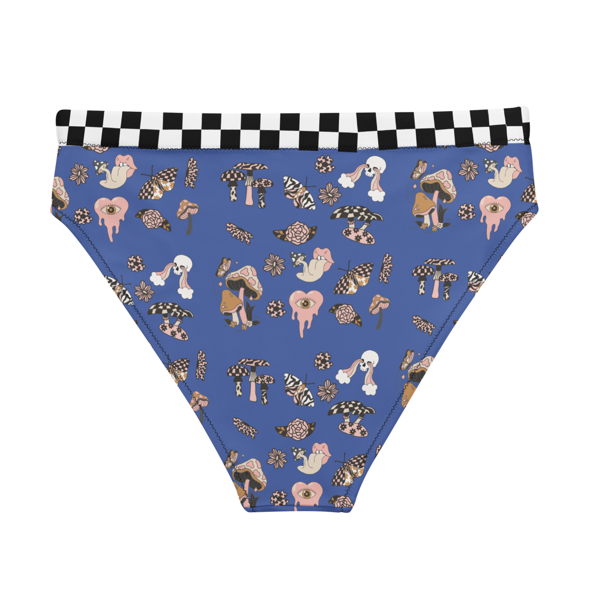 Burgundy, Bikini Top, Fungi Print, Pink, Swimwear, Beachwear, Poolside, Women's Fashion, Summer Style, Whimsical, Playful, Vibrant, Unique, Statement Piece, Floral Print, Nature Inspired, Trendy, Chic, Fashionable, high-waisted bikini bottom, bikini bottom