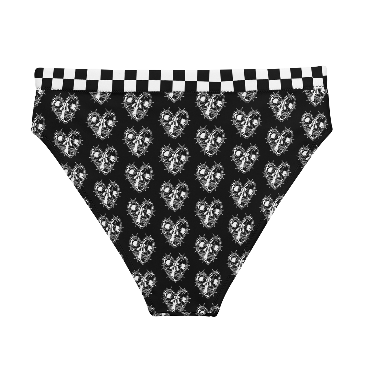 Black, Bikini Top, Skulls, Heart, Print, Edgy, Romance, Beachwear, Poolside, Unique, Statement Piece, high-waisted bikini bottom, bikini bottom