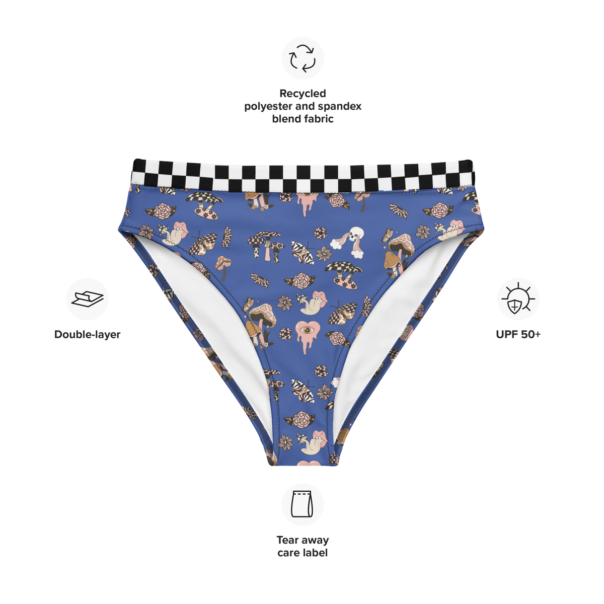 Burgundy, Bikini Top, Fungi Print, Pink, Swimwear, Beachwear, Poolside, Women's Fashion, Summer Style, Whimsical, Playful, Vibrant, Unique, Statement Piece, Floral Print, Nature Inspired, Trendy, Chic, Fashionable, high-waisted bikini bottom, bikini bottom
