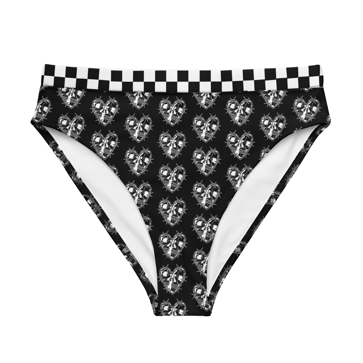 Black, Bikini Top, Skulls, Heart, Print, Edgy, Romance, Beachwear, Poolside, Unique, Statement Piece, high-waisted bikini bottom, bikini bottom