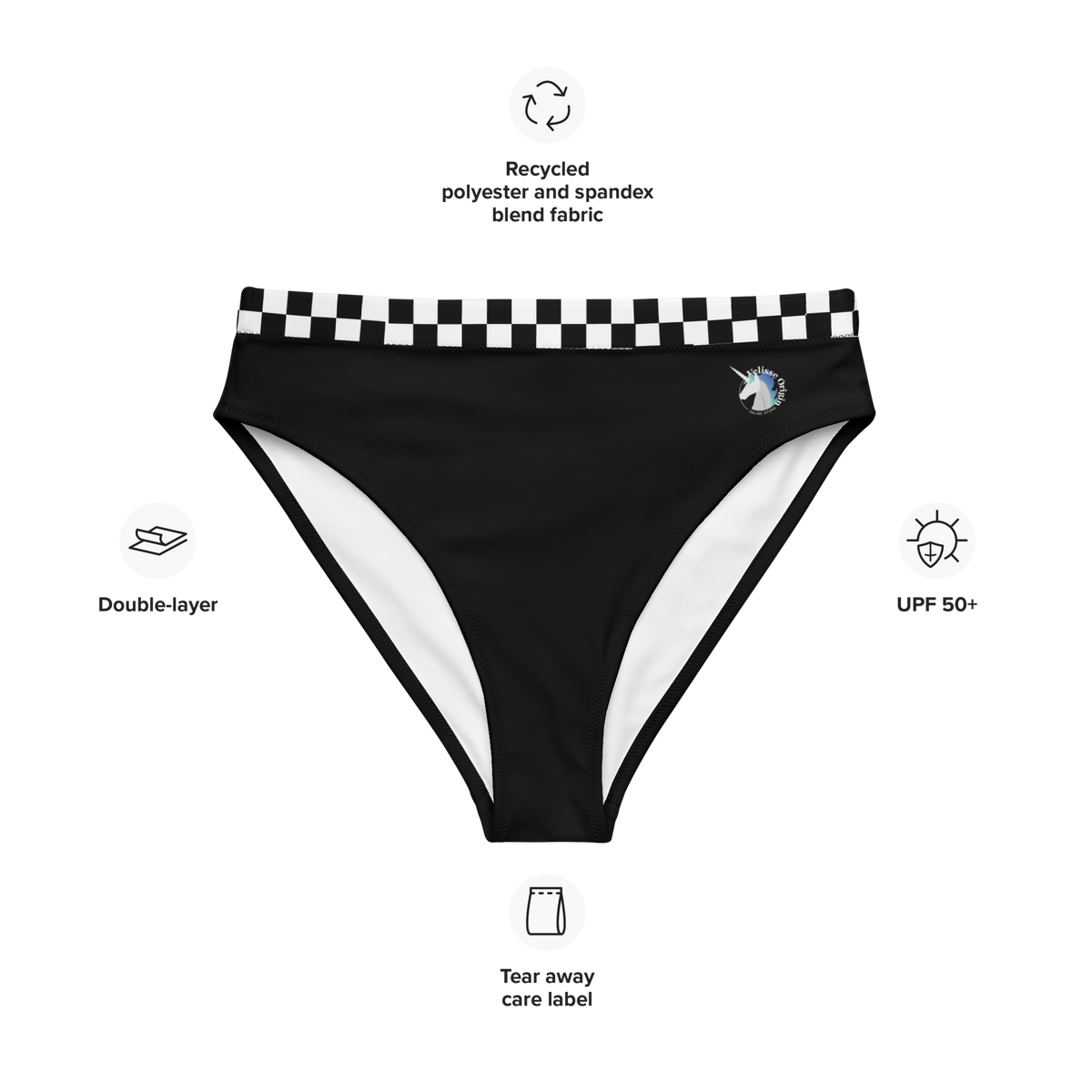 Velisse Origin bikini bottom, high-waisted bikini bottom, black bikini bottom, unicorn, simple bikini