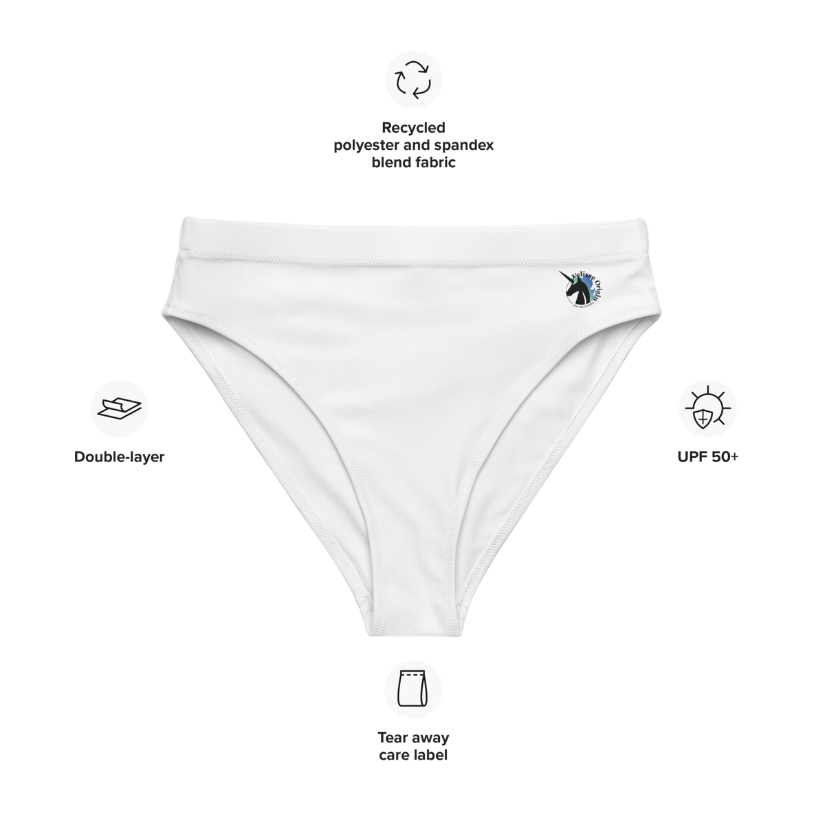 Velisse Origin bikini bottom, high-waisted bikini bottom, black bikini bottom, unicorn, simple bikini, minimalistic, minimalistic swimwear, minimalistic bikini, white bikini