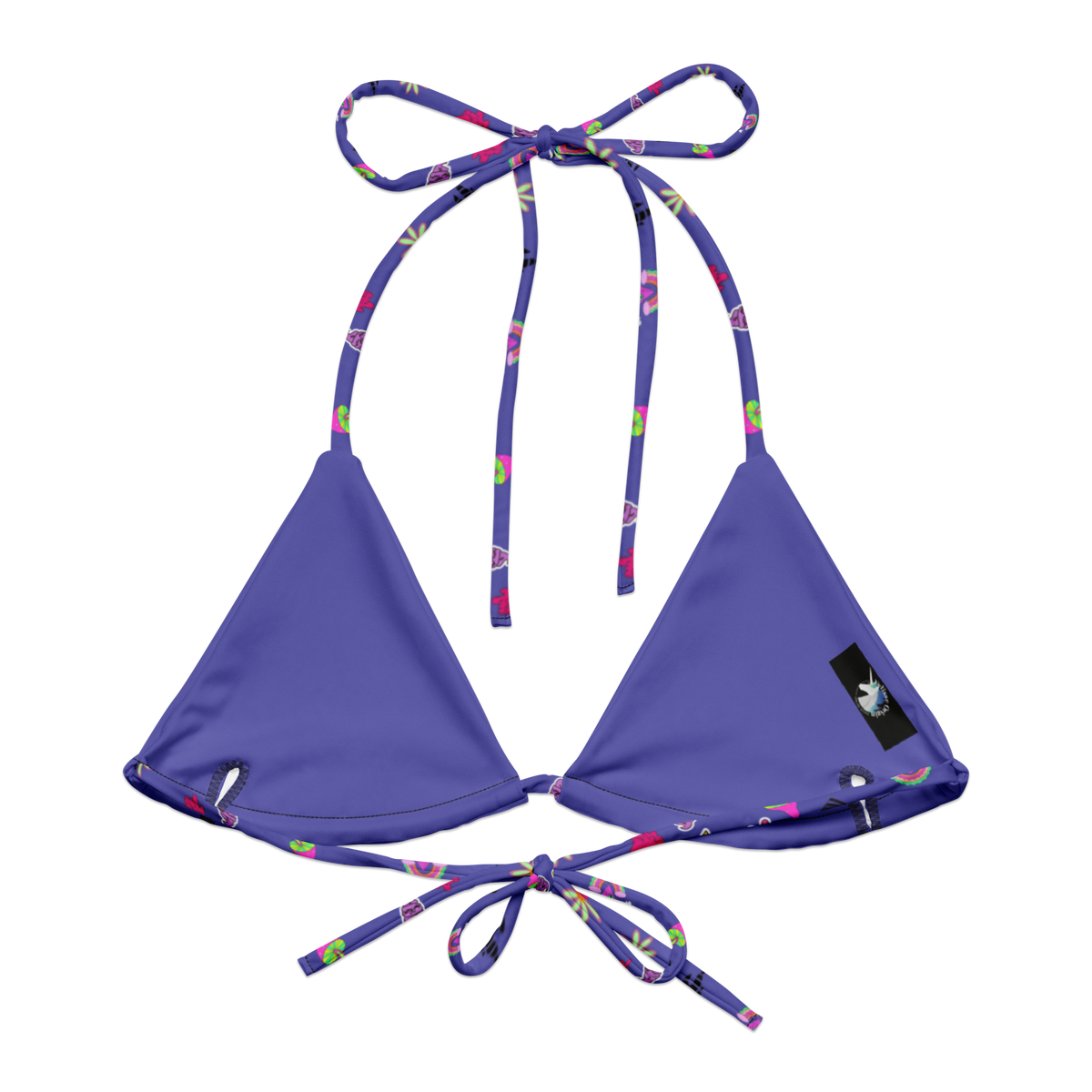 Electric Dream String Bikini Top, Swimwear, Women's Swimwear, Bikini, String Bikini, Slate Blue, Vibrant Prints, Fun Swimwear, Bold Colors, Playful Design, Summer Fashion, Beachwear, Poolside Style, Adjustable Fit, Unique Swimwear, Eye-Catching Bikini, Cartoon Prints, Trendy Swimwear, Vacation Essentials
