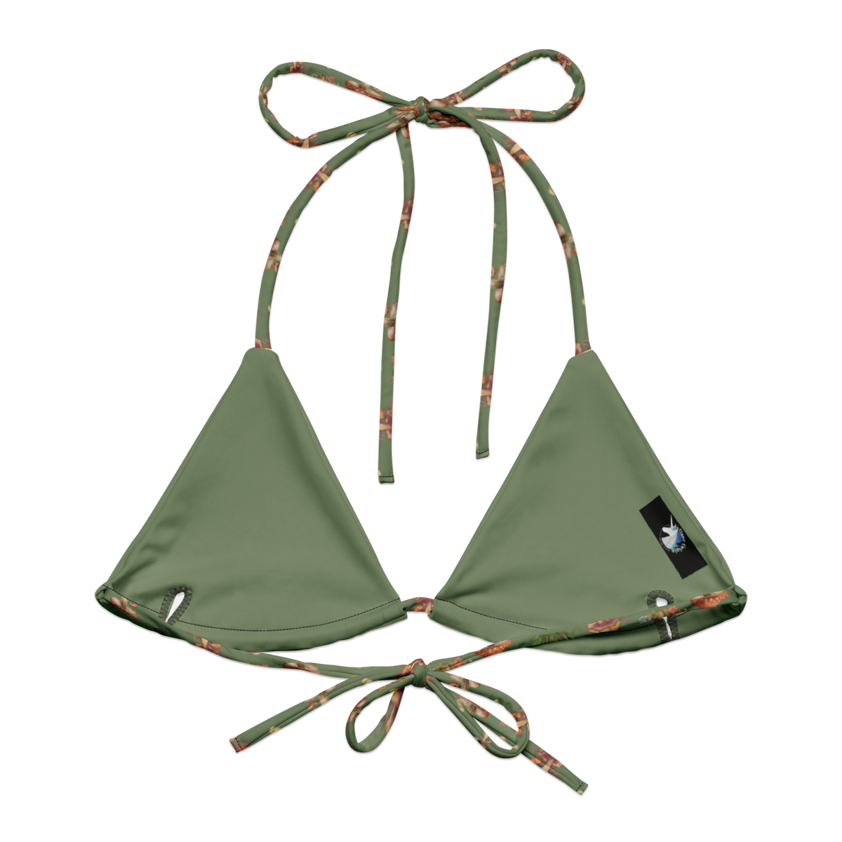 Fungi Camouflage String Bikini Top, Swimwear, Women's Swimwear, Bikini, String Bikini, Camouflage Green, Fungi Prints, Nature Inspired, Earthy Tones, Unique Swimwear, Summer Fashion, Beachwear, Poolside Style, Adjustable Fit, Trendy Swimwear, Whimsical Design, Bold Prints, Outdoor Vibes, Vacation Essentials