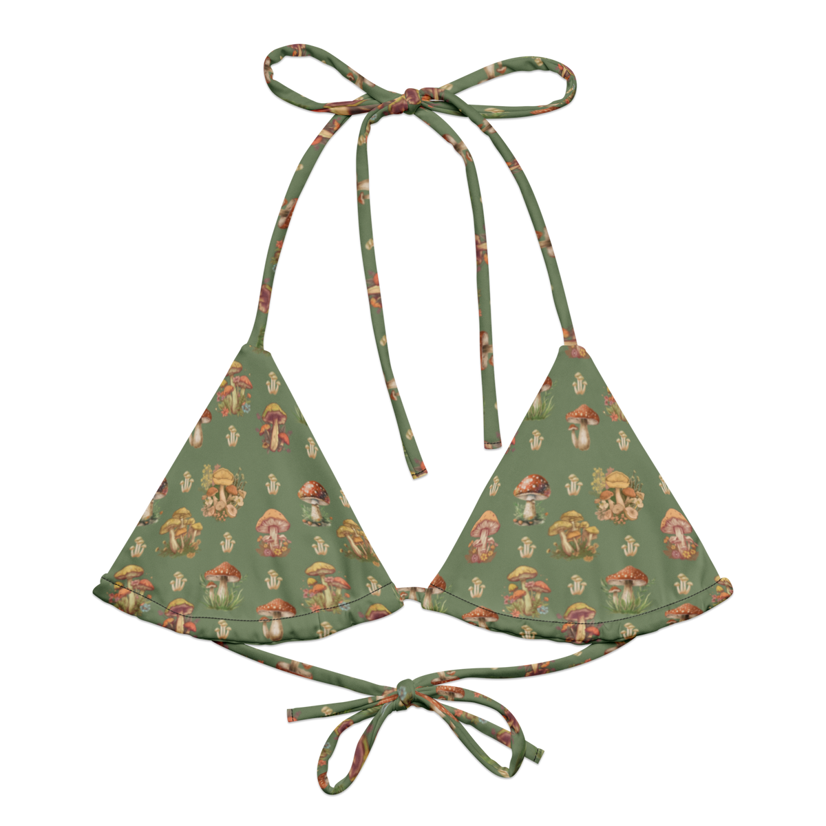 Fungi Camouflage String Bikini Top, Swimwear, Women's Swimwear, Bikini, String Bikini, Camouflage Green, Fungi Prints, Nature Inspired, Earthy Tones, Unique Swimwear, Summer Fashion, Beachwear, Poolside Style, Adjustable Fit, Trendy Swimwear, Whimsical Design, Bold Prints, Outdoor Vibes, Vacation Essentials
