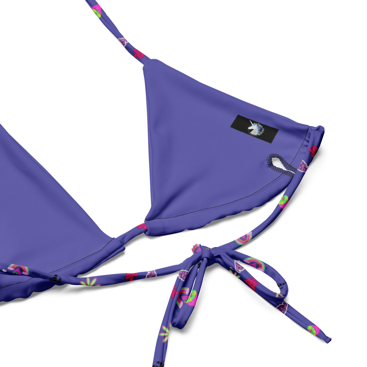 Electric Dream String Bikini Top, Swimwear, Women's Swimwear, Bikini, String Bikini, Slate Blue, Vibrant Prints, Fun Swimwear, Bold Colors, Playful Design, Summer Fashion, Beachwear, Poolside Style, Adjustable Fit, Unique Swimwear, Eye-Catching Bikini, Cartoon Prints, Trendy Swimwear, Vacation Essentials