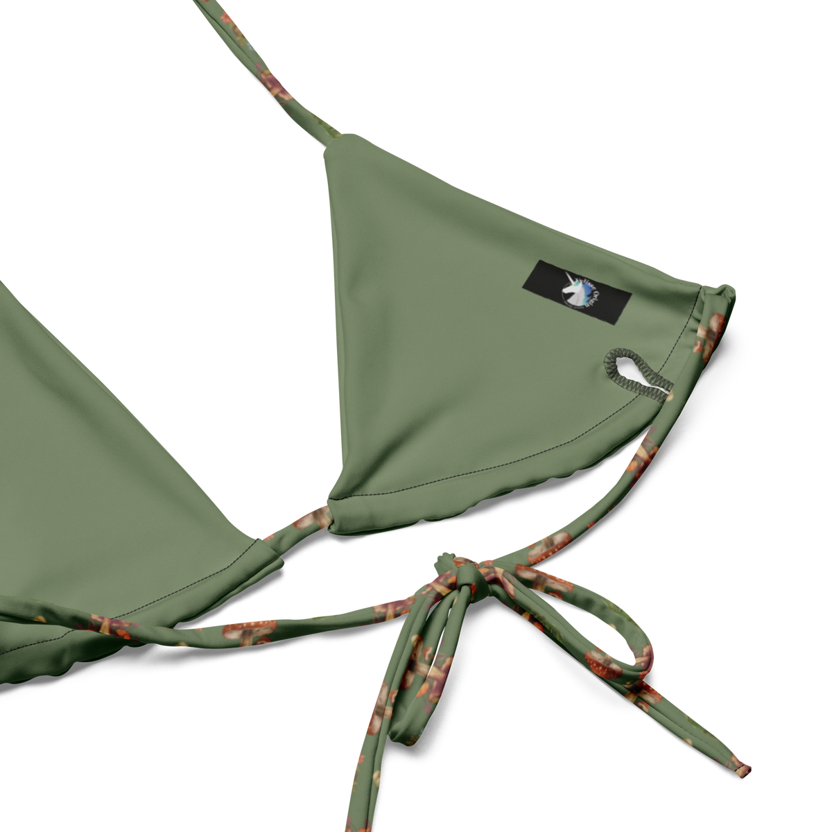Fungi Camouflage String Bikini Top, Swimwear, Women's Swimwear, Bikini, String Bikini, Camouflage Green, Fungi Prints, Nature Inspired, Earthy Tones, Unique Swimwear, Summer Fashion, Beachwear, Poolside Style, Adjustable Fit, Trendy Swimwear, Whimsical Design, Bold Prints, Outdoor Vibes, Vacation Essentials