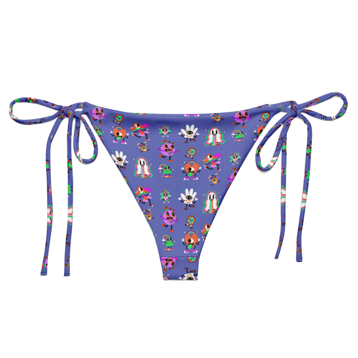 Whimsy Wonderland String Bikini Top, Swimwear, Women's Swimwear, Bikini, String Bikini, Colorful Prints, Fun Swimwear, Slate Blue, Whimsical Design, Summer Fashion, Beachwear, Poolside Style, Adjustable Fit, Unique Swimwear, Vibrant Bikini, Cartoon Prints, Bold Swimwear, Vacation Essentials, bikini bottom, string bikini bottom