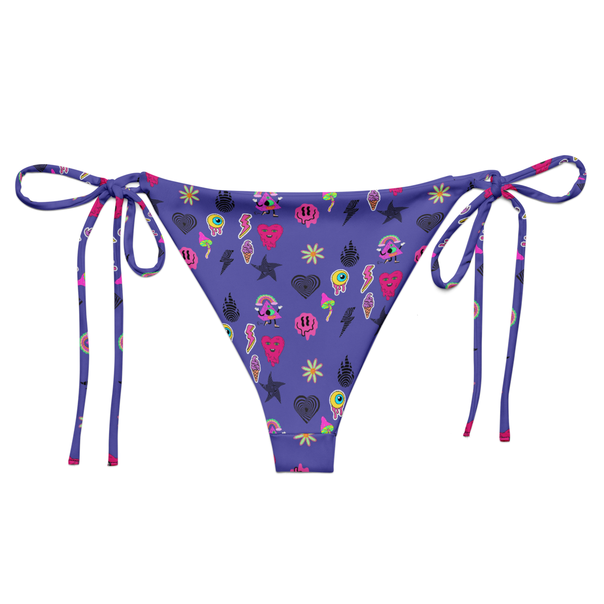 Electric Dream String Bikini Top, Swimwear, Women's Swimwear, Bikini, String Bikini, Slate Blue, Vibrant Prints, Fun Swimwear, Bold Colors, Playful Design, Summer Fashion, Beachwear, Poolside Style, Adjustable Fit, Unique Swimwear, Eye-Catching Bikini, Cartoon Prints, Trendy Swimwear, Vacation Essentials, bikini bottom, string bikini bottom