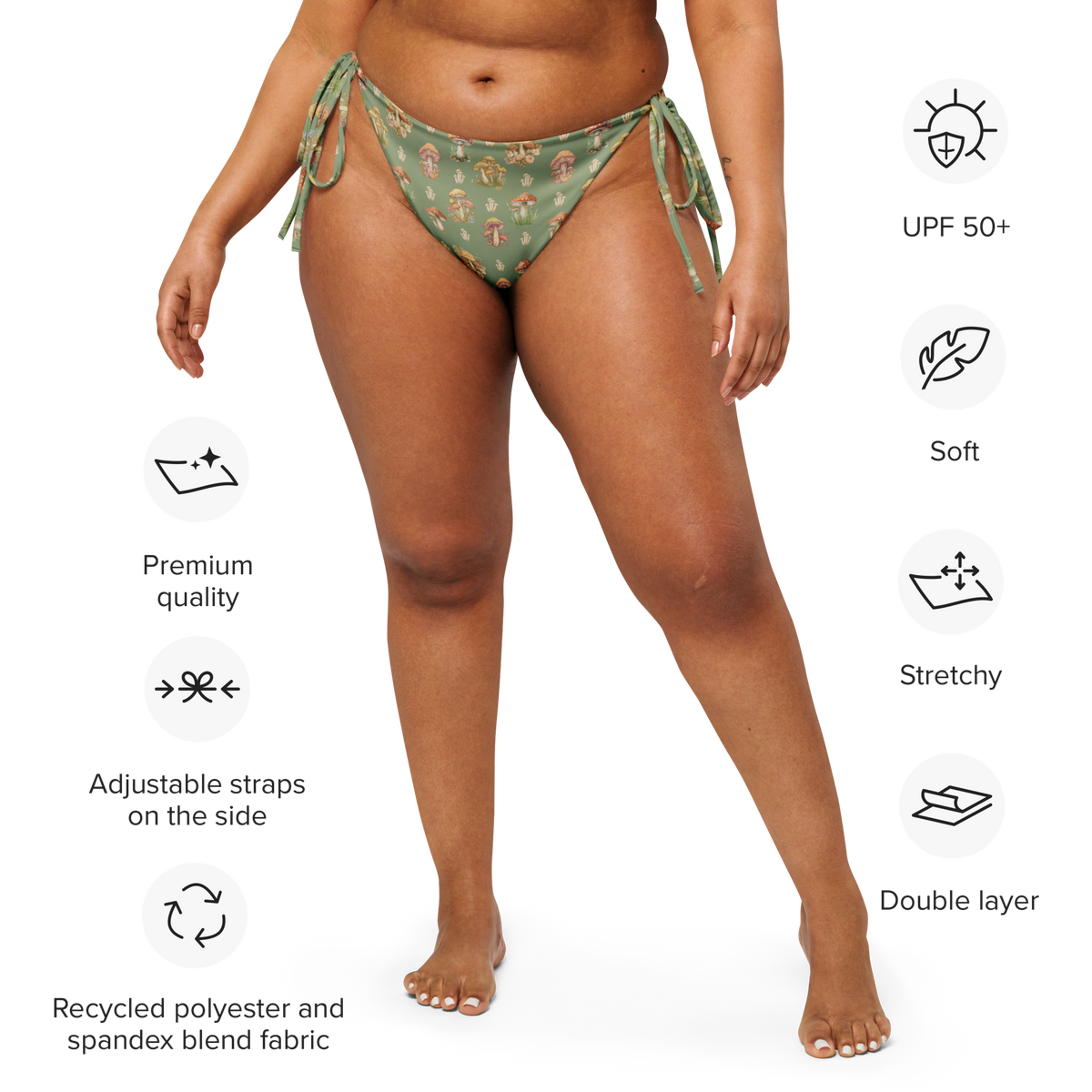 Fungi Camouflage String Bikini Top, Swimwear, Women's Swimwear, Bikini, String Bikini, Camouflage Green, Fungi Prints, Nature Inspired, Earthy Tones, Unique Swimwear, Summer Fashion, Beachwear, Poolside Style, Adjustable Fit, Trendy Swimwear, Whimsical Design, Bold Prints, Outdoor Vibes, Vacation Essentials, bikini bottom, string bikini bottom