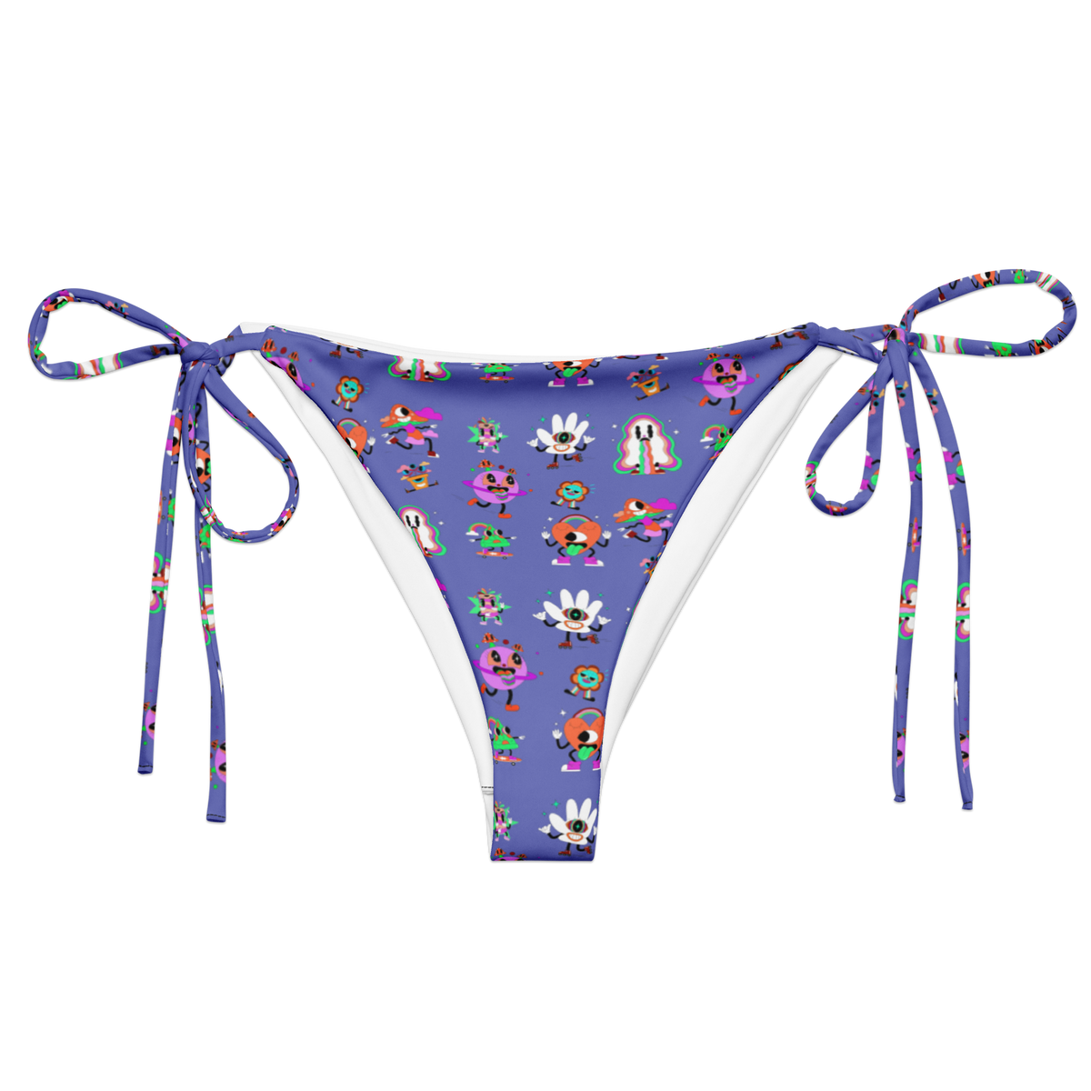 Whimsy Wonderland String Bikini Top, Swimwear, Women's Swimwear, Bikini, String Bikini, Colorful Prints, Fun Swimwear, Slate Blue, Whimsical Design, Summer Fashion, Beachwear, Poolside Style, Adjustable Fit, Unique Swimwear, Vibrant Bikini, Cartoon Prints, Bold Swimwear, Vacation Essentials, bikini bottom, string bikini bottom
