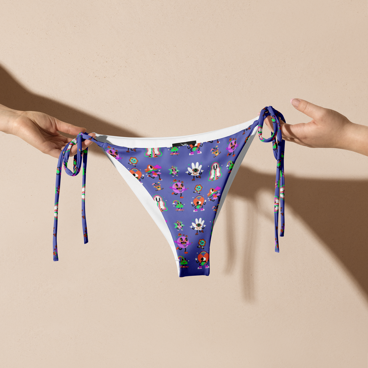 Whimsy Wonderland String Bikini Top, Swimwear, Women's Swimwear, Bikini, String Bikini, Colorful Prints, Fun Swimwear, Slate Blue, Whimsical Design, Summer Fashion, Beachwear, Poolside Style, Adjustable Fit, Unique Swimwear, Vibrant Bikini, Cartoon Prints, Bold Swimwear, Vacation Essentials, bikini bottom, string bikini bottom
