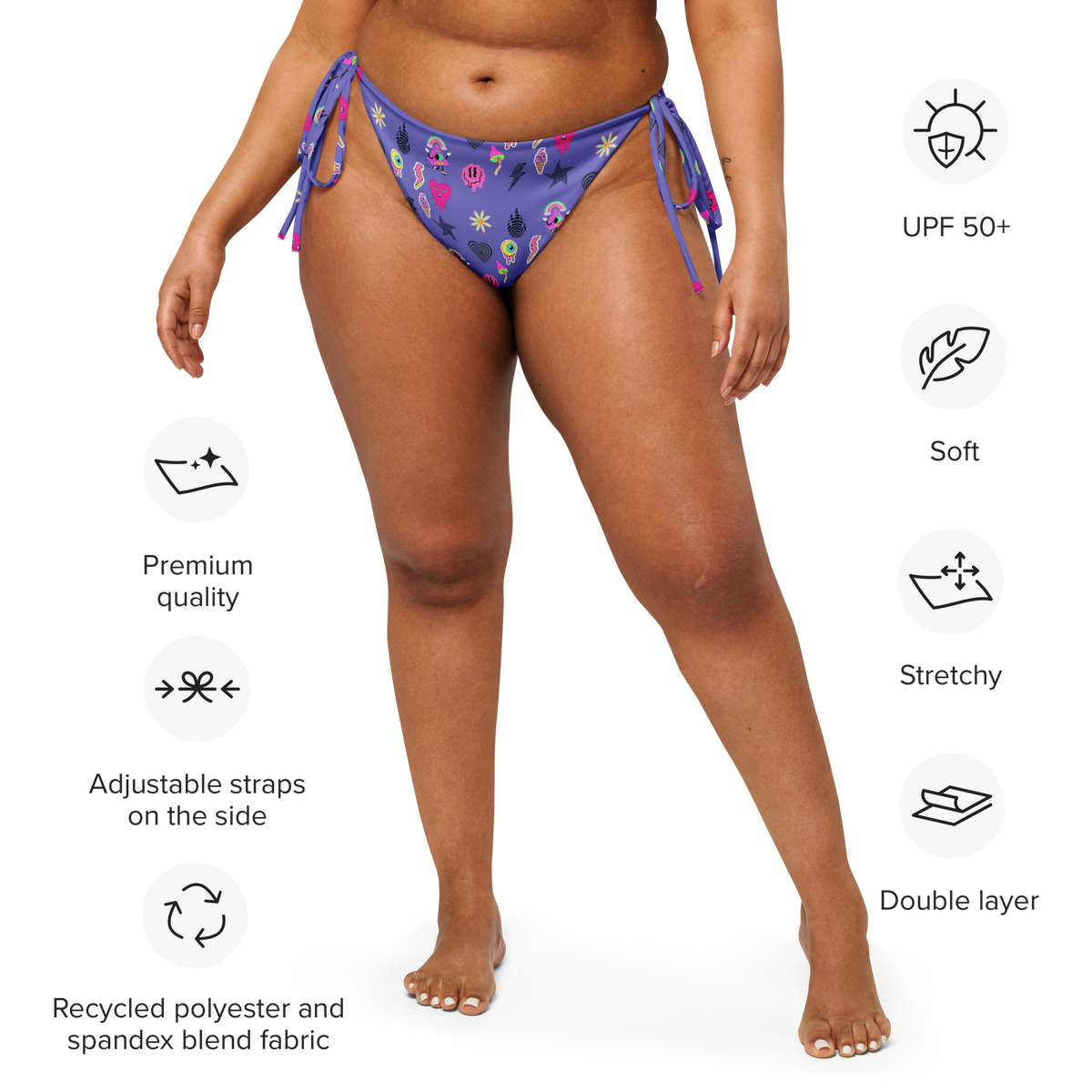 Electric Dream String Bikini Top, Swimwear, Women's Swimwear, Bikini, String Bikini, Slate Blue, Vibrant Prints, Fun Swimwear, Bold Colors, Playful Design, Summer Fashion, Beachwear, Poolside Style, Adjustable Fit, Unique Swimwear, Eye-Catching Bikini, Cartoon Prints, Trendy Swimwear, Vacation Essentials, bikini bottom, string bikini bottom