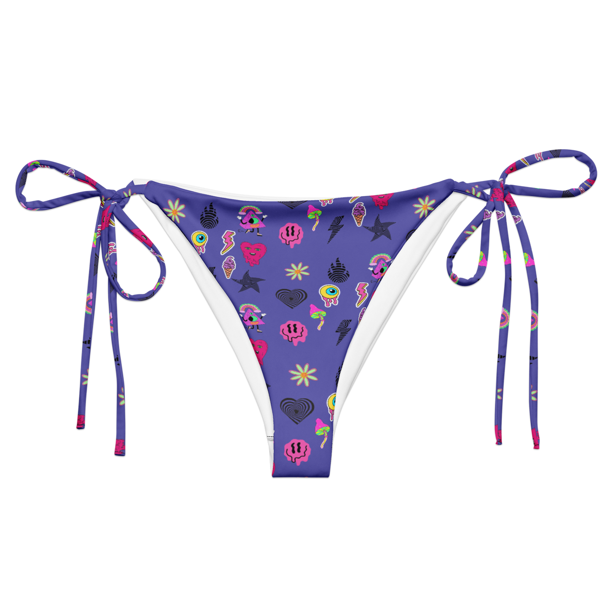 Electric Dream String Bikini Top, Swimwear, Women's Swimwear, Bikini, String Bikini, Slate Blue, Vibrant Prints, Fun Swimwear, Bold Colors, Playful Design, Summer Fashion, Beachwear, Poolside Style, Adjustable Fit, Unique Swimwear, Eye-Catching Bikini, Cartoon Prints, Trendy Swimwear, Vacation Essentials, bikini bottom, string bikini bottom