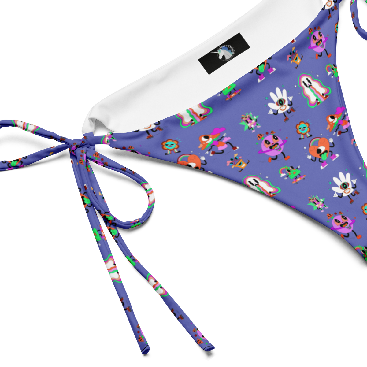Whimsy Wonderland String Bikini Top, Swimwear, Women's Swimwear, Bikini, String Bikini, Colorful Prints, Fun Swimwear, Slate Blue, Whimsical Design, Summer Fashion, Beachwear, Poolside Style, Adjustable Fit, Unique Swimwear, Vibrant Bikini, Cartoon Prints, Bold Swimwear, Vacation Essentials, bikini bottom, string bikini bottom