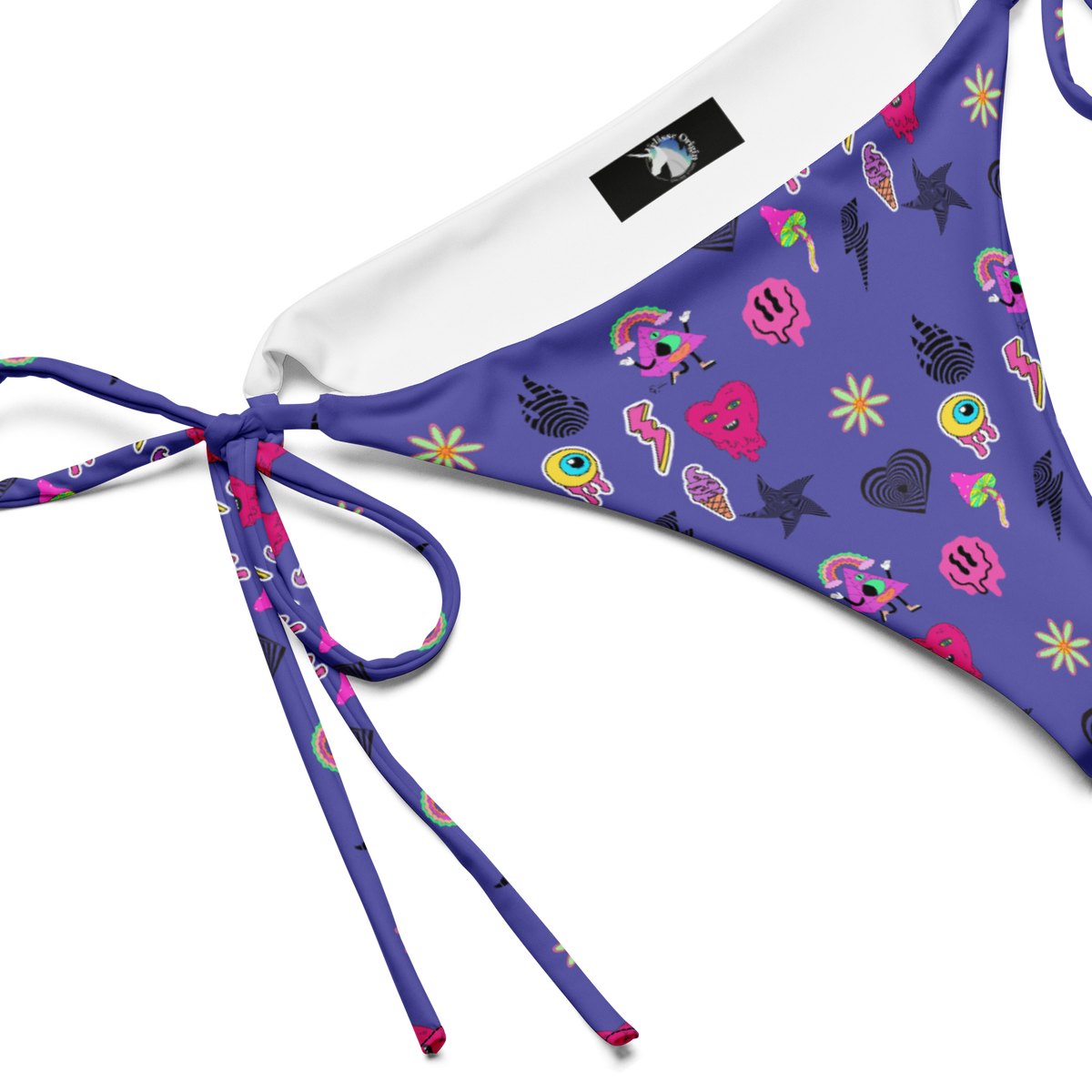 Electric Dream String Bikini Top, Swimwear, Women's Swimwear, Bikini, String Bikini, Slate Blue, Vibrant Prints, Fun Swimwear, Bold Colors, Playful Design, Summer Fashion, Beachwear, Poolside Style, Adjustable Fit, Unique Swimwear, Eye-Catching Bikini, Cartoon Prints, Trendy Swimwear, Vacation Essentials, bikini bottom, string bikini bottom