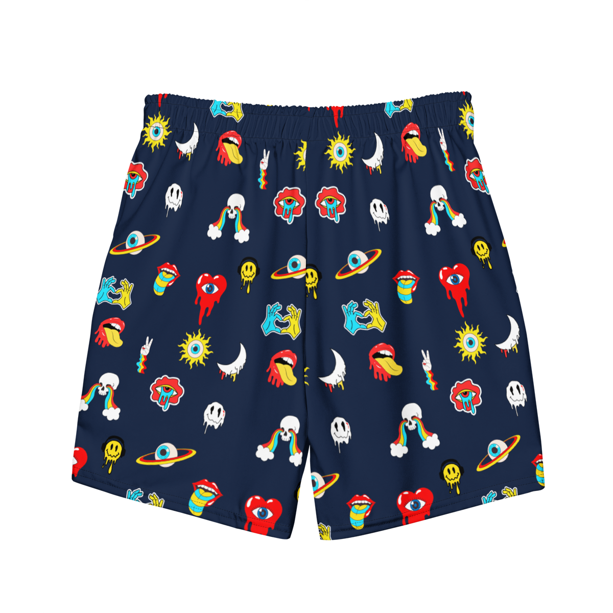 Navy, Psychedelic, Men's Swim Trunks, Swimwear, Beachwear, Summer, Activewear, Colorful, Fashion, Trendy, Vacation, Pool, Quick-Dry, Comfortable, Stylish, Lightweight, Fun