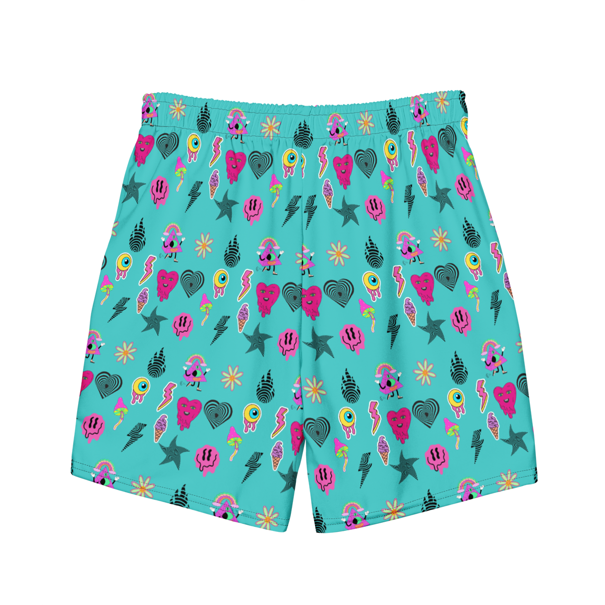 Turquoise, Pink, Melting, Men's Swim Trunks, Swimwear, Beachwear, Summer, Activewear, Trendy, Fashion, Vacation, Pool, Quick-Dry, Comfortable, Stylish, Unique, Colorful, Fun