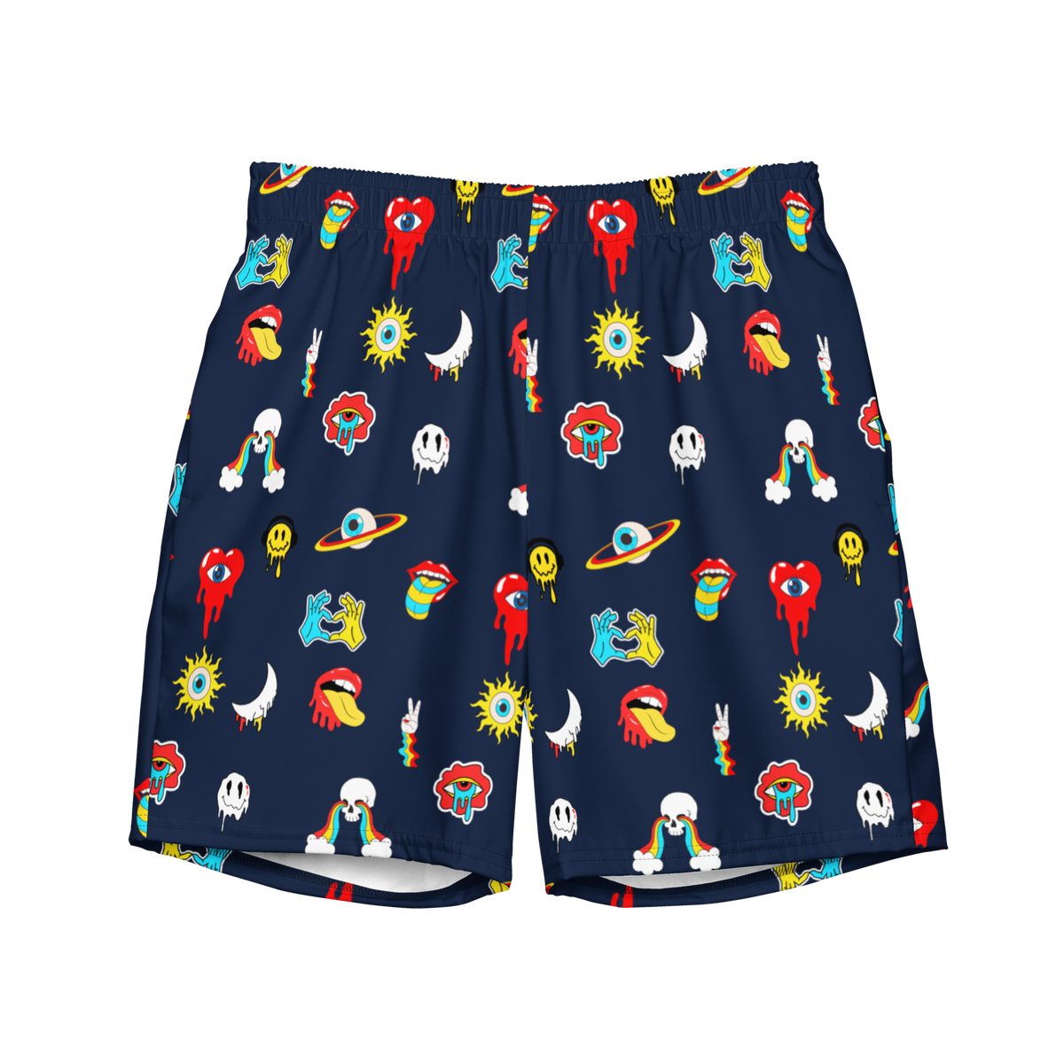Navy, Psychedelic, Men's Swim Trunks, Swimwear, Beachwear, Summer, Activewear, Colorful, Fashion, Trendy, Vacation, Pool, Quick-Dry, Comfortable, Stylish, Lightweight, Fun