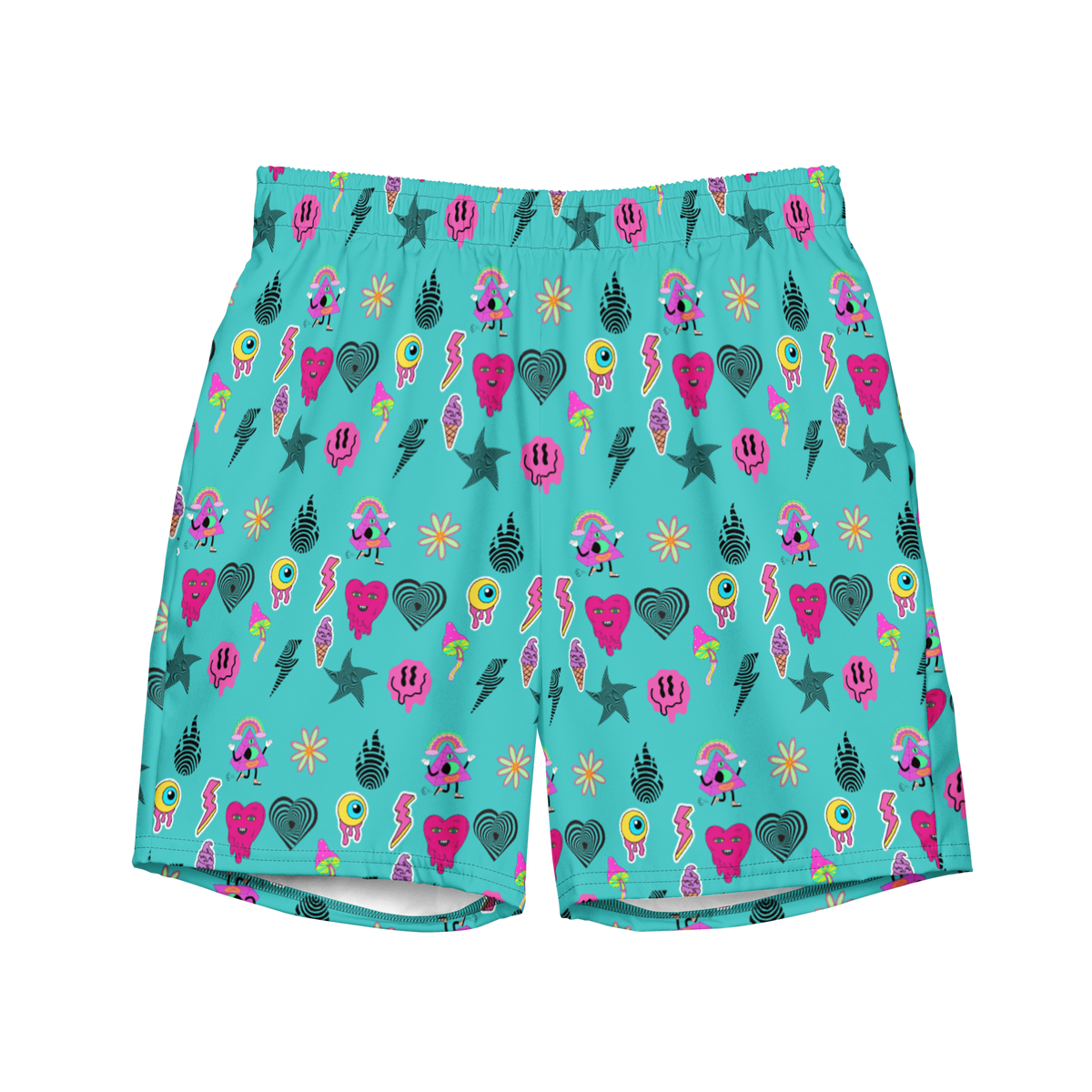 Turquoise, Pink, Melting, Men's Swim Trunks, Swimwear, Beachwear, Summer, Activewear, Trendy, Fashion, Vacation, Pool, Quick-Dry, Comfortable, Stylish, Unique, Colorful, Fun