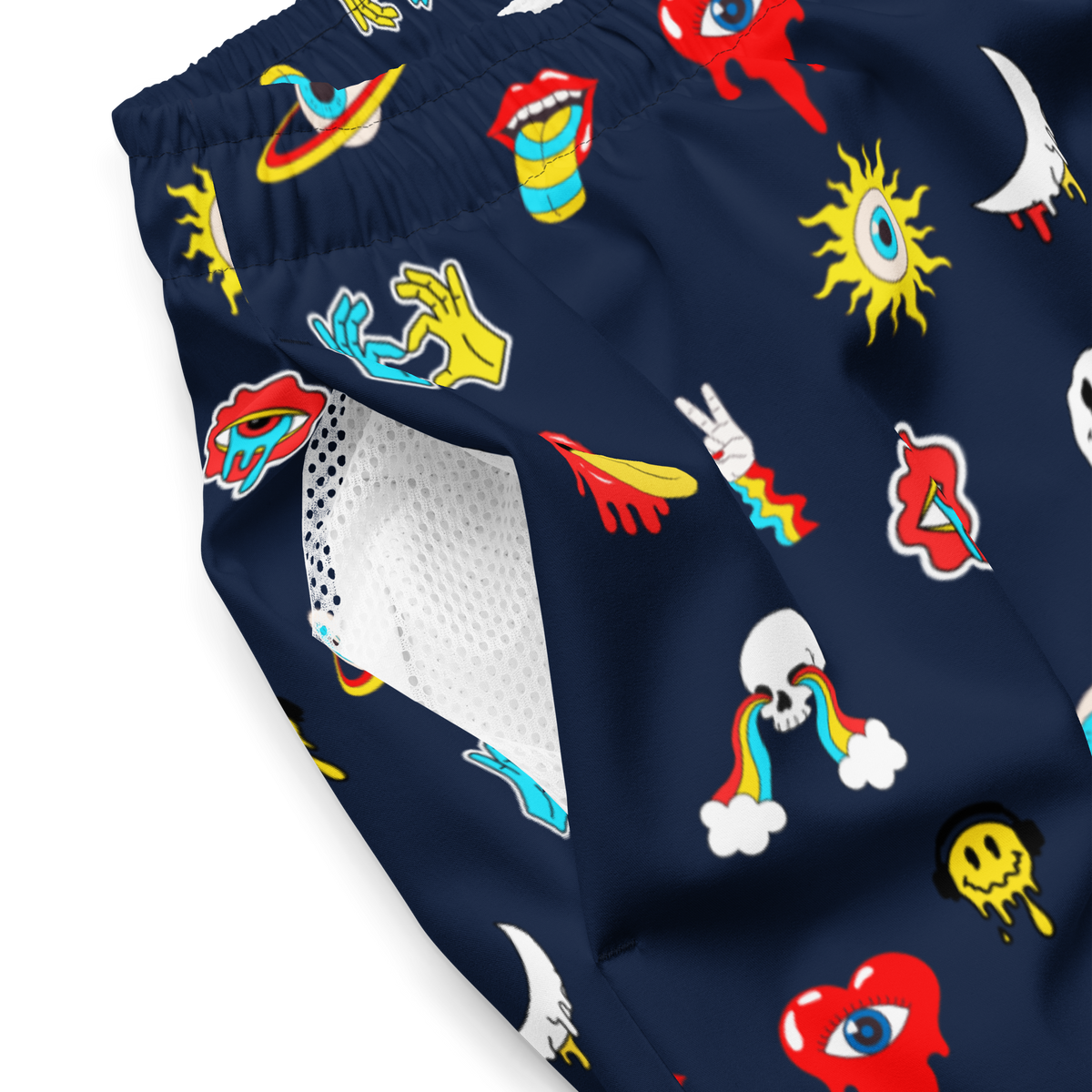 Navy, Psychedelic, Men's Swim Trunks, Swimwear, Beachwear, Summer, Activewear, Colorful, Fashion, Trendy, Vacation, Pool, Quick-Dry, Comfortable, Stylish, Lightweight, Fun