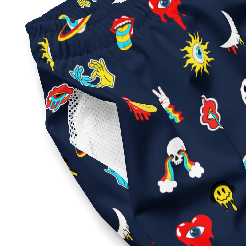 Navy, Psychedelic, Men's Swim Trunks, Swimwear, Beachwear, Summer, Activewear, Colorful, Fashion, Trendy, Vacation, Pool, Quick-Dry, Comfortable, Stylish, Lightweight, Fun