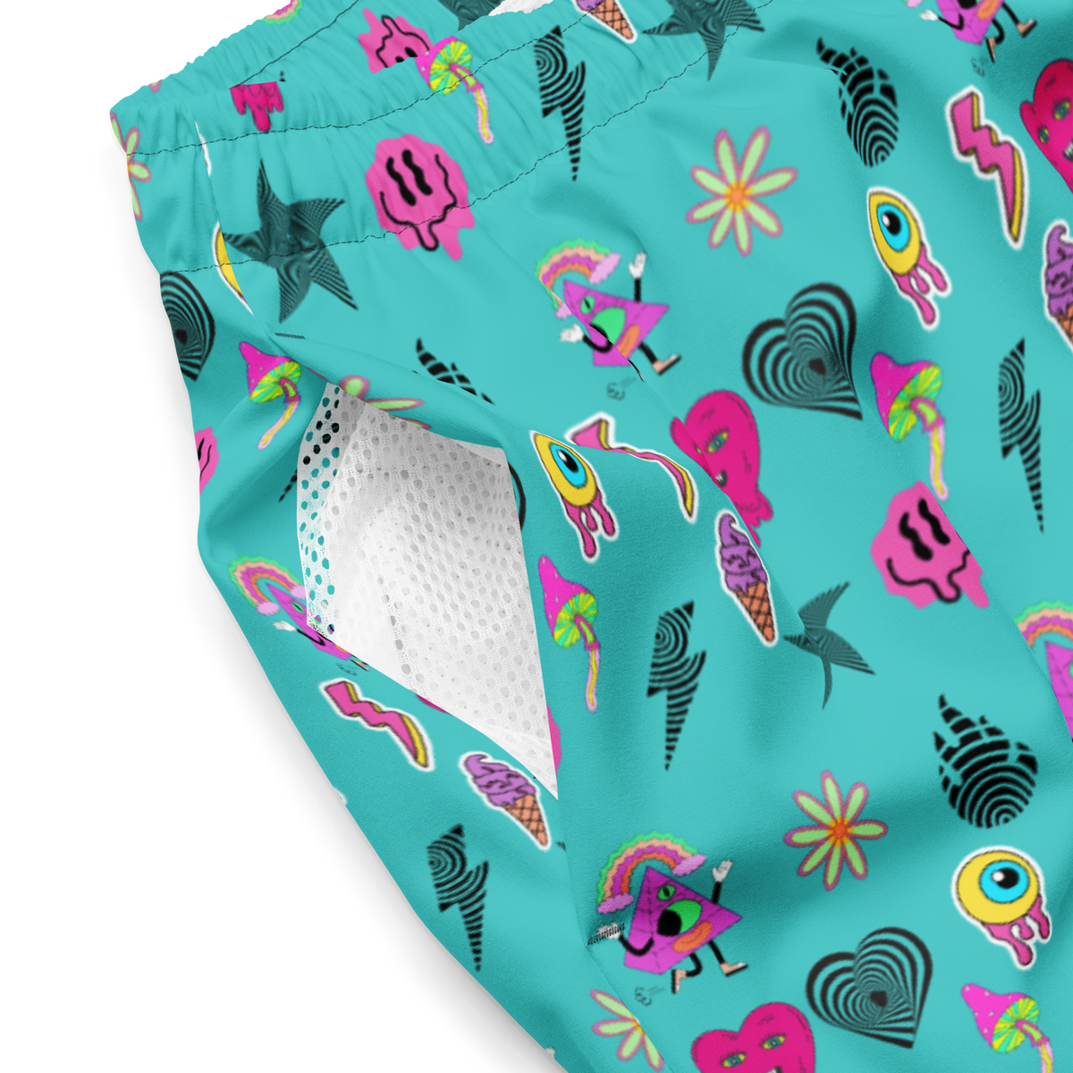 Turquoise, Pink, Melting, Men's Swim Trunks, Swimwear, Beachwear, Summer, Activewear, Trendy, Fashion, Vacation, Pool, Quick-Dry, Comfortable, Stylish, Unique, Colorful, Fun