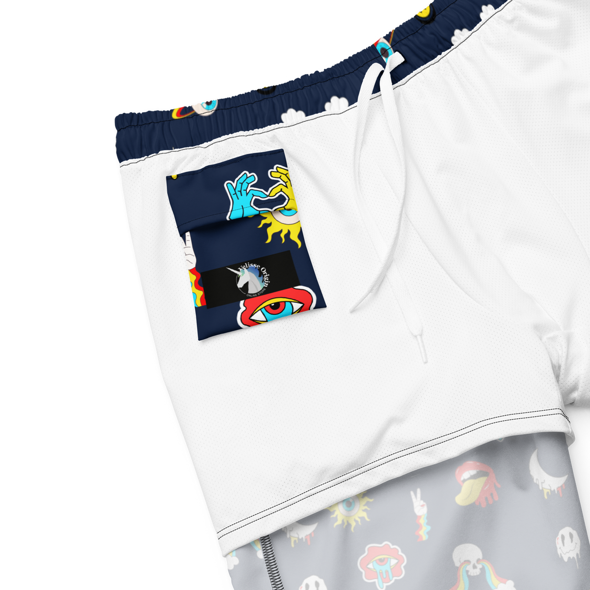 Navy, Psychedelic, Men's Swim Trunks, Swimwear, Beachwear, Summer, Activewear, Colorful, Fashion, Trendy, Vacation, Pool, Quick-Dry, Comfortable, Stylish, Lightweight, Fun