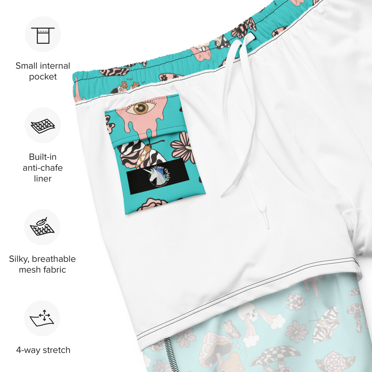 Turquoise, Fungi, Men's Swim Trunks, Swimwear, Beachwear, Summer, Activewear, Nature, Outdoors, Trendy, Fashion, Vacation, Pool, Quick-Dry, Comfortable, Stylish, Unique, Colorful