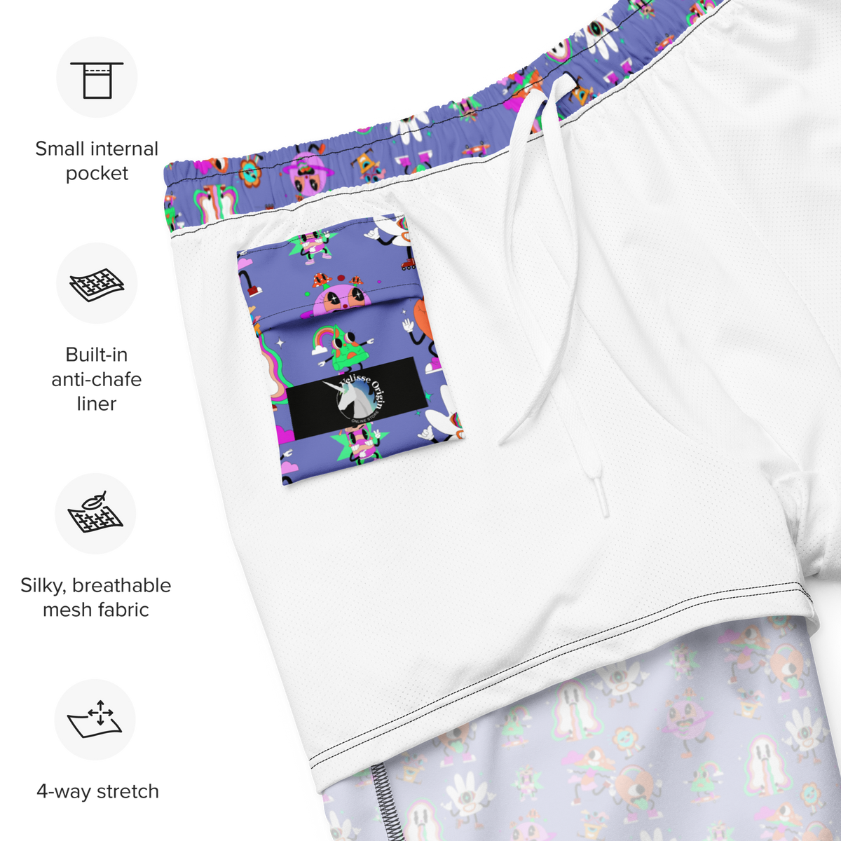 Whimsy, Wonderland, Men's Swim Trunks, Swimwear, Beachwear, Summer, Activewear, Fantasy, Trendy, Fashion, Vacation, Pool, Quick-Dry, Comfortable, Stylish, Unique, Fun, Colorful