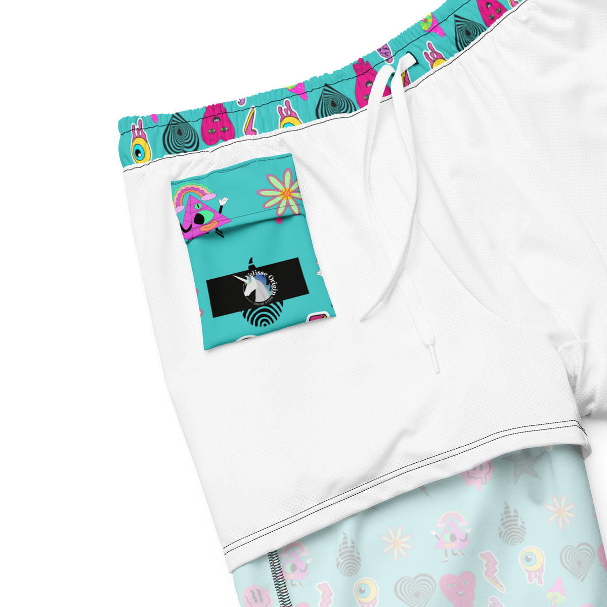 Turquoise, Pink, Melting, Men's Swim Trunks, Swimwear, Beachwear, Summer, Activewear, Trendy, Fashion, Vacation, Pool, Quick-Dry, Comfortable, Stylish, Unique, Colorful, Fun