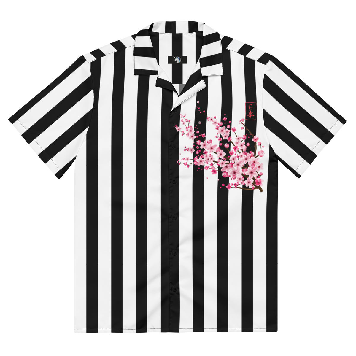 Black and White Stripes, Oversized Button Shirt, Blossom Print, Japan, Japanese Calligraphy, Fashion, Style, Versatile, Cultural, Heritage, Trendy, Classic, Elegance, Nature-inspired, Statement Piece, Unique, Fashionable, Modern, Traditional, Artistry, button up shirt
