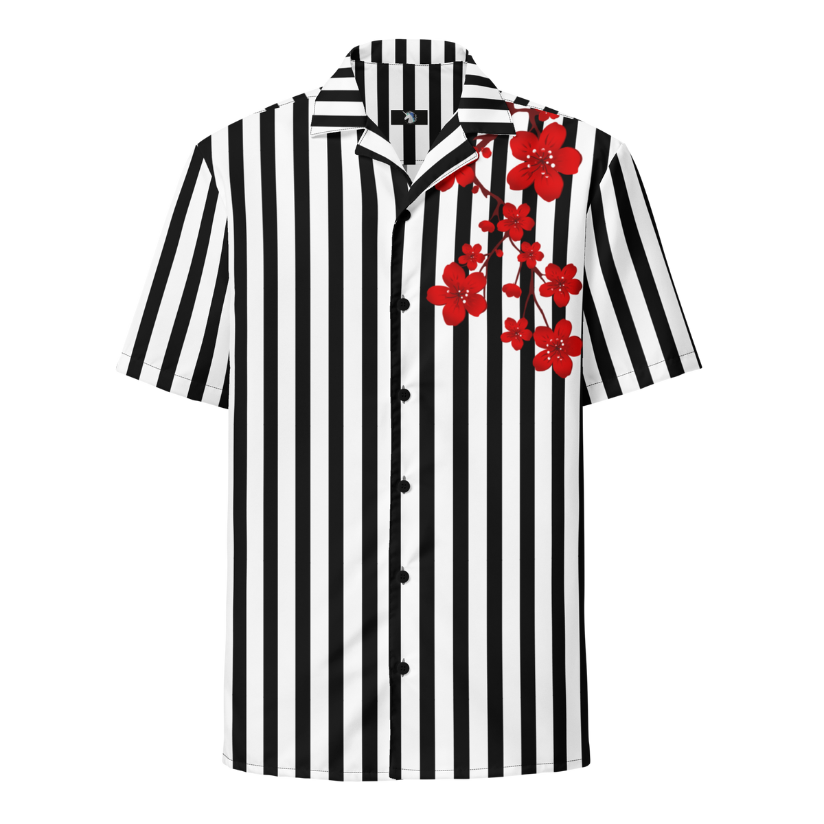 Black and White Stripes, Oversized Button Shirt, Blossom Print, Japan, Japanese Calligraphy, Fashion, Style, Versatile, Cultural, Heritage, Trendy, Classic, Elegance, Nature-inspired, Statement Piece, Unique, Fashionable, Modern, Traditional, Artistry, button up shirt